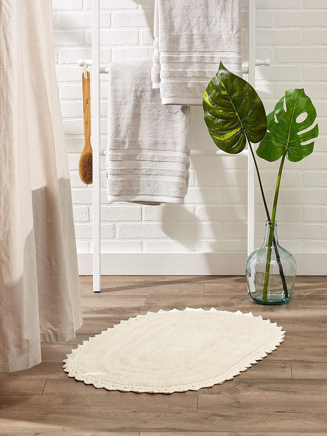 Design Imports Off White Large Oval Crochet Bath Mat