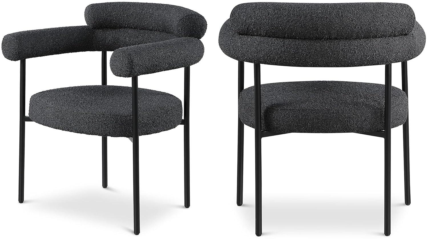 Meridian Furniture Blake Black Boucle Fabric Dining Chair Set of 2