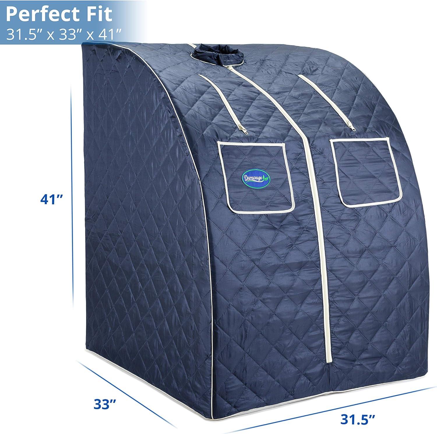 Durasage Oversized Portable Steam Sauna Spa - Relaxation at Home - 60 Minute Timer - 800 Watt Steam Generator - Chair Included - Blue Satin