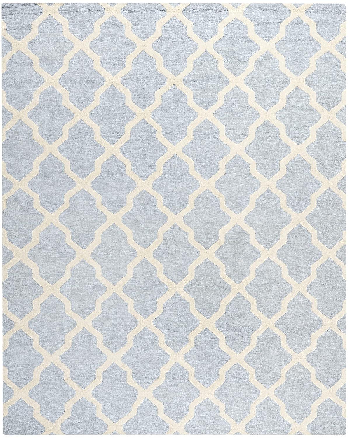 SAFAVIEH Cambridge Liam Geometric Wool Area Rug, Light Blue/Ivory, 10' x 14'