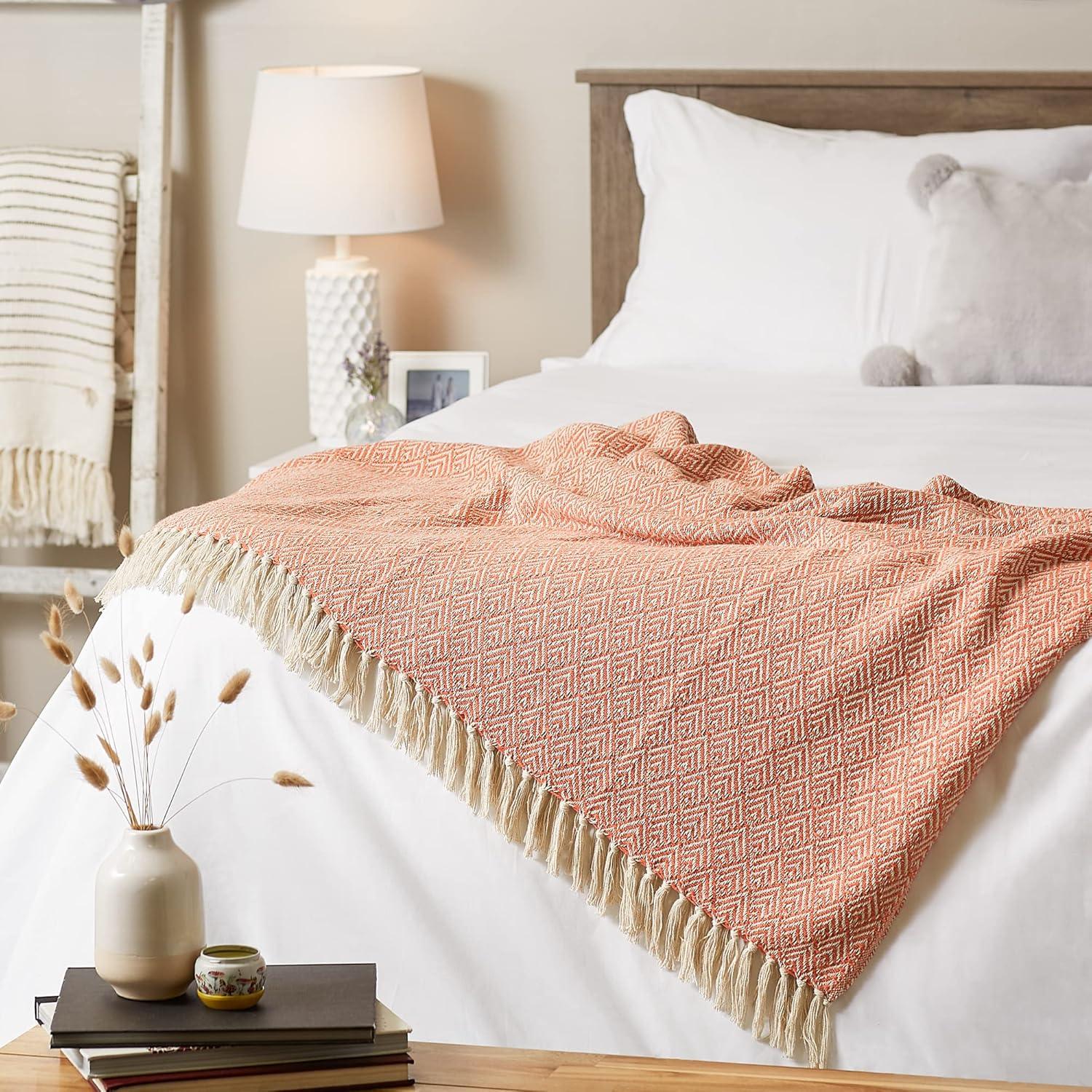 50"x60" Diamond Throw Blanket Spice - Design Imports: Cotton Woven, Lightweight Fabric, Machine Wash