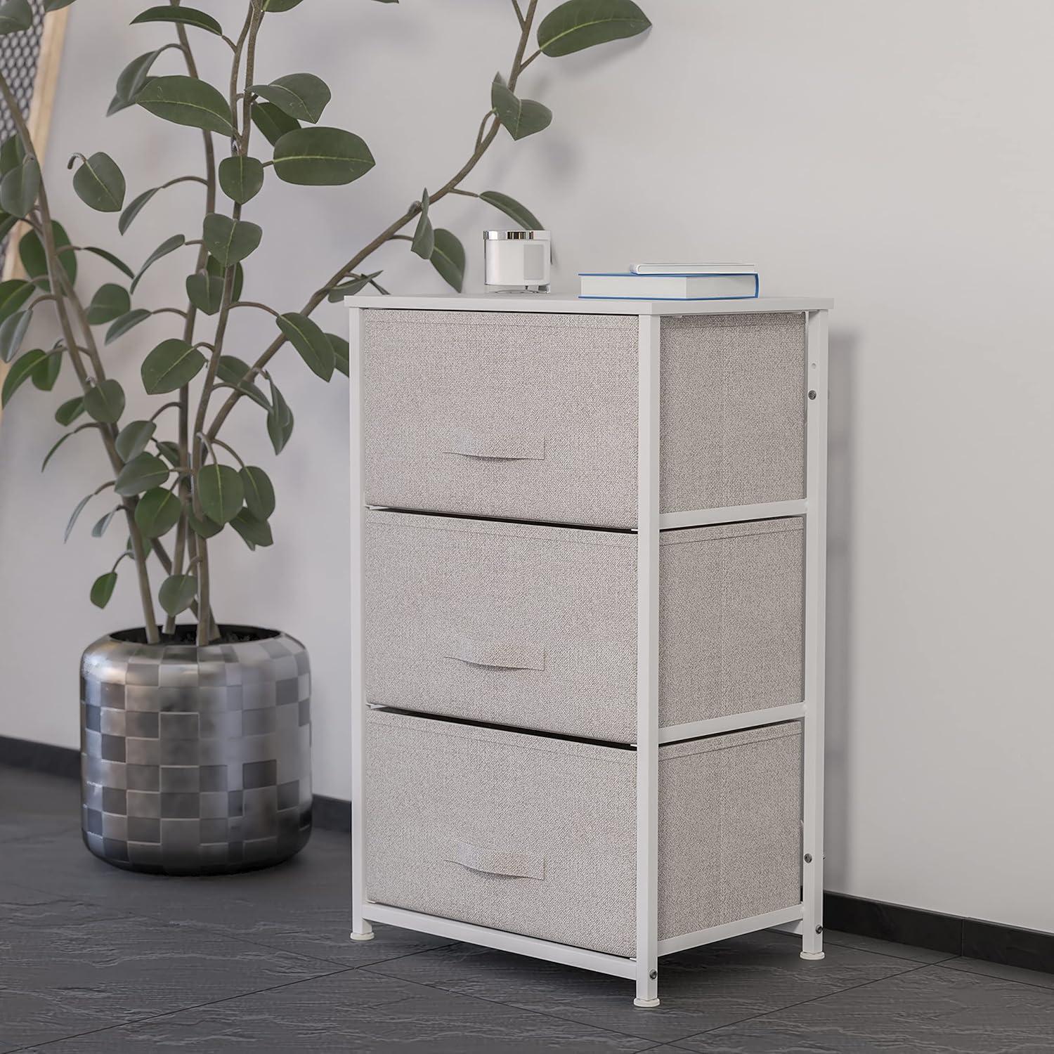 Flash Furniture Malone 3 Drawer Vertical Storage Dresser with Wood Top & Fabric Pull Drawers