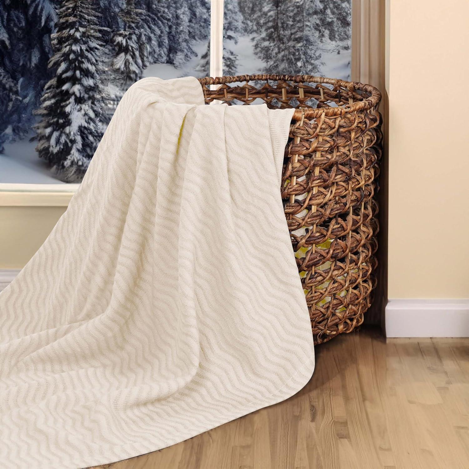 Ivory King Cotton Chevron Woven Blanket