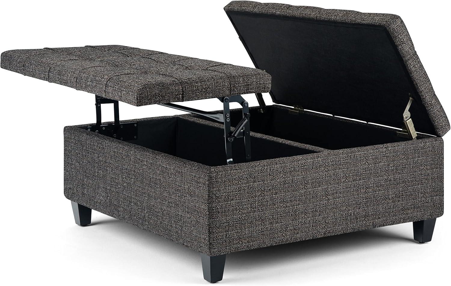 Harrison 36 in. W Coffee Table Storage Ottoman in Ebony Gray Tweed Look Fabric