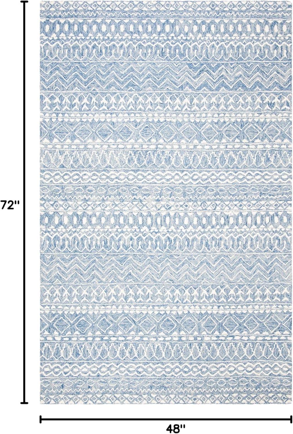 SAFAVIEH Micro-Loop Daithi Geometric Aztec Wool Area Rug, Blue/Ivory, 4' x 6'