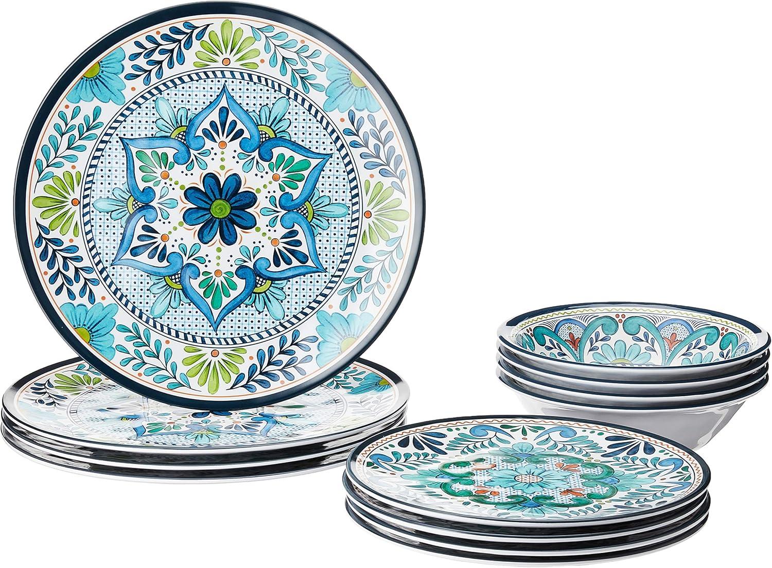 Certified International Talavera Heavy Weight 12 Piece Melamine Dinnerware Set, Service for 4