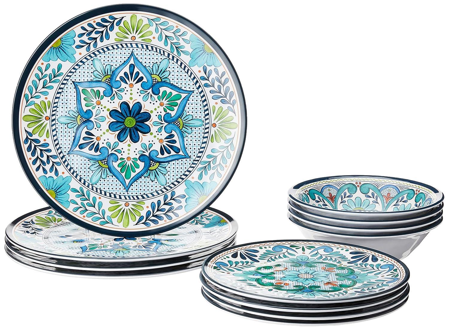Certified International Talavera Heavy Weight 12 Piece Melamine Dinnerware Set, Service for 4