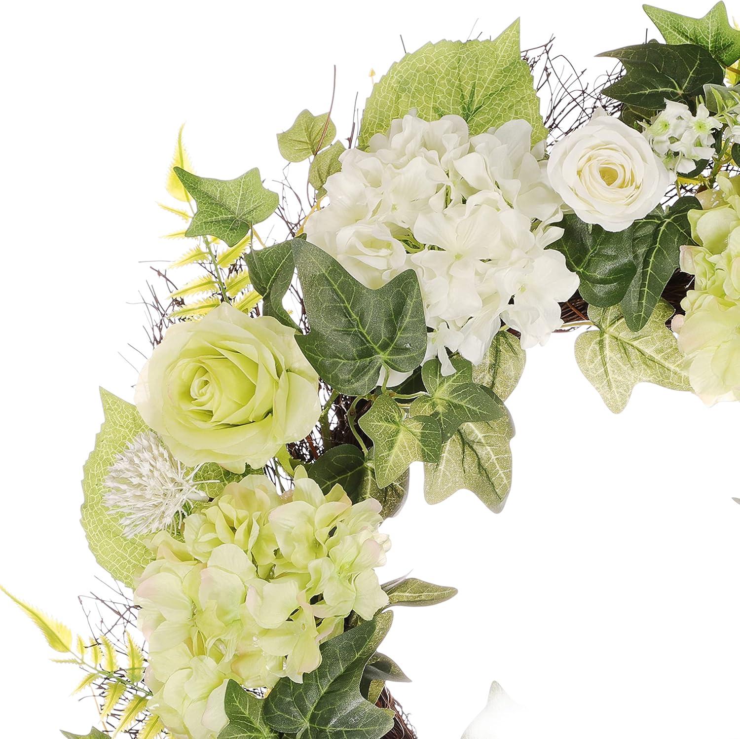 Puleo International 24 in. Artificial Hydrangea, Rose Floral Spring Wreath with Green Leaves