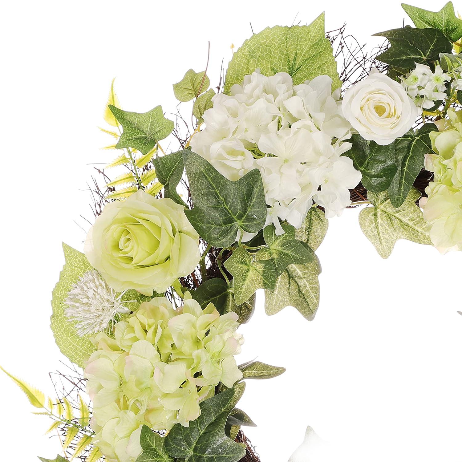 Puleo International 24 in. Artificial Hydrangea, Rose Floral Spring Wreath with Green Leaves