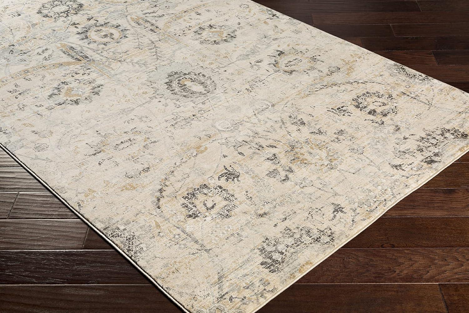 Avellino Beige and Gray Synthetic Fur Rectangular Rug, 2' x 2'11"