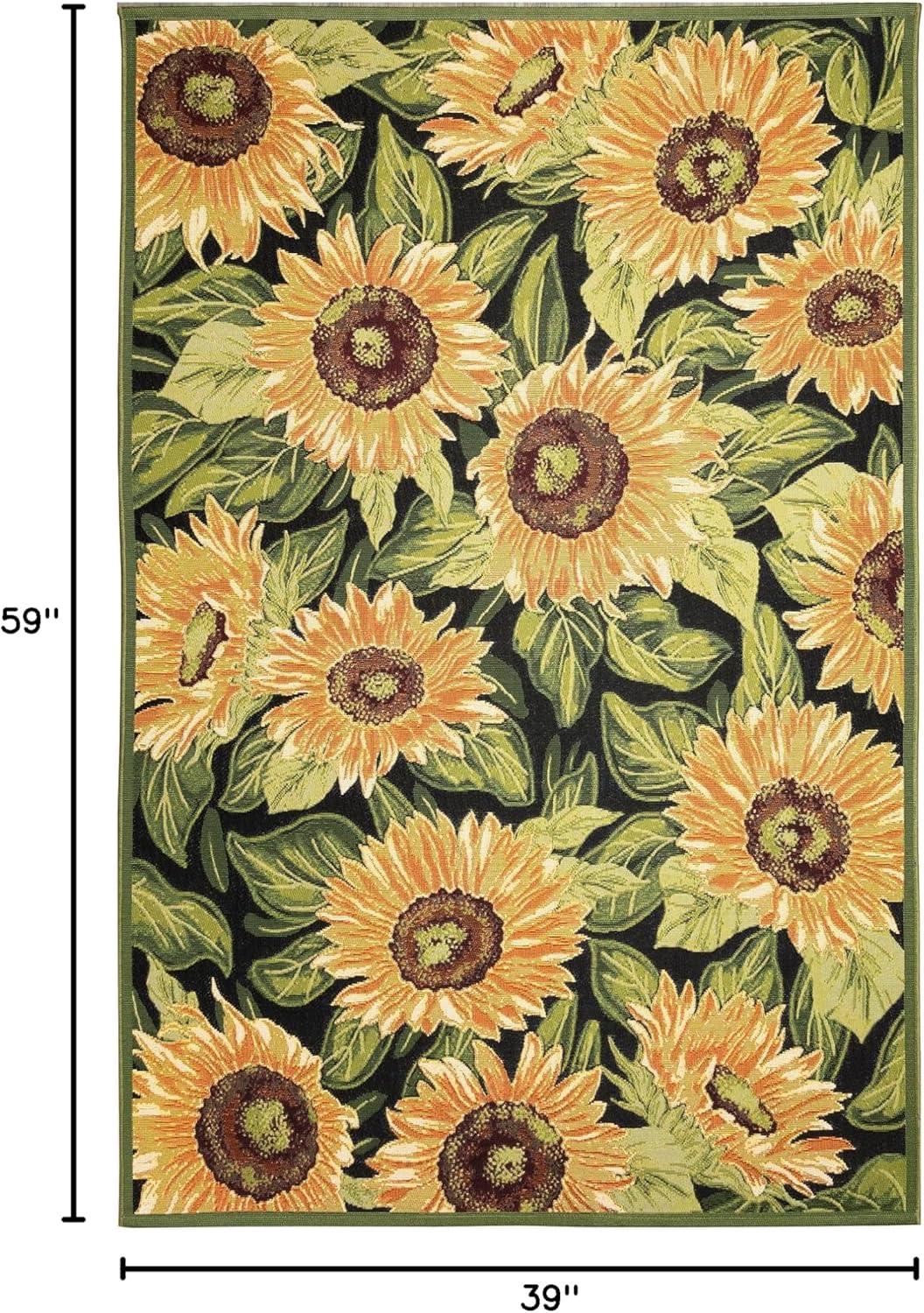 Liora Manne Marina Sunflowers Indoor/Outdoor Rug Black 3'3" x 4'11"
