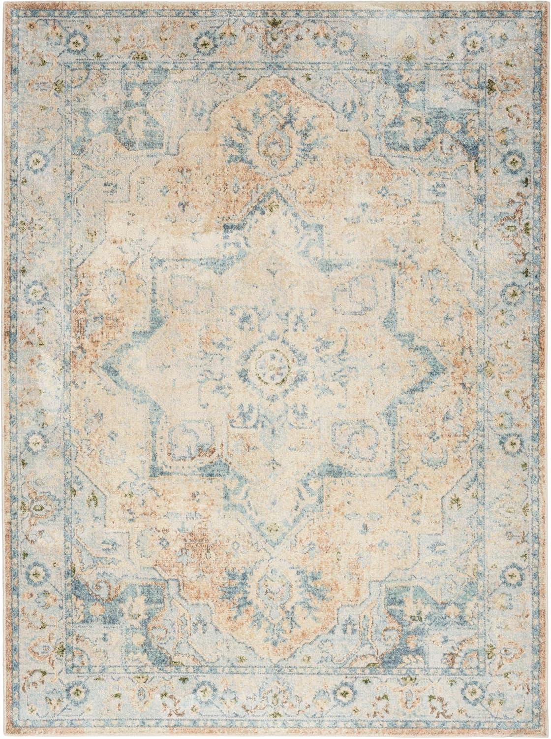 Nourison Astra Machine Washable Vintage Medallion Indoor Rug Beige Blue 4' x 6'