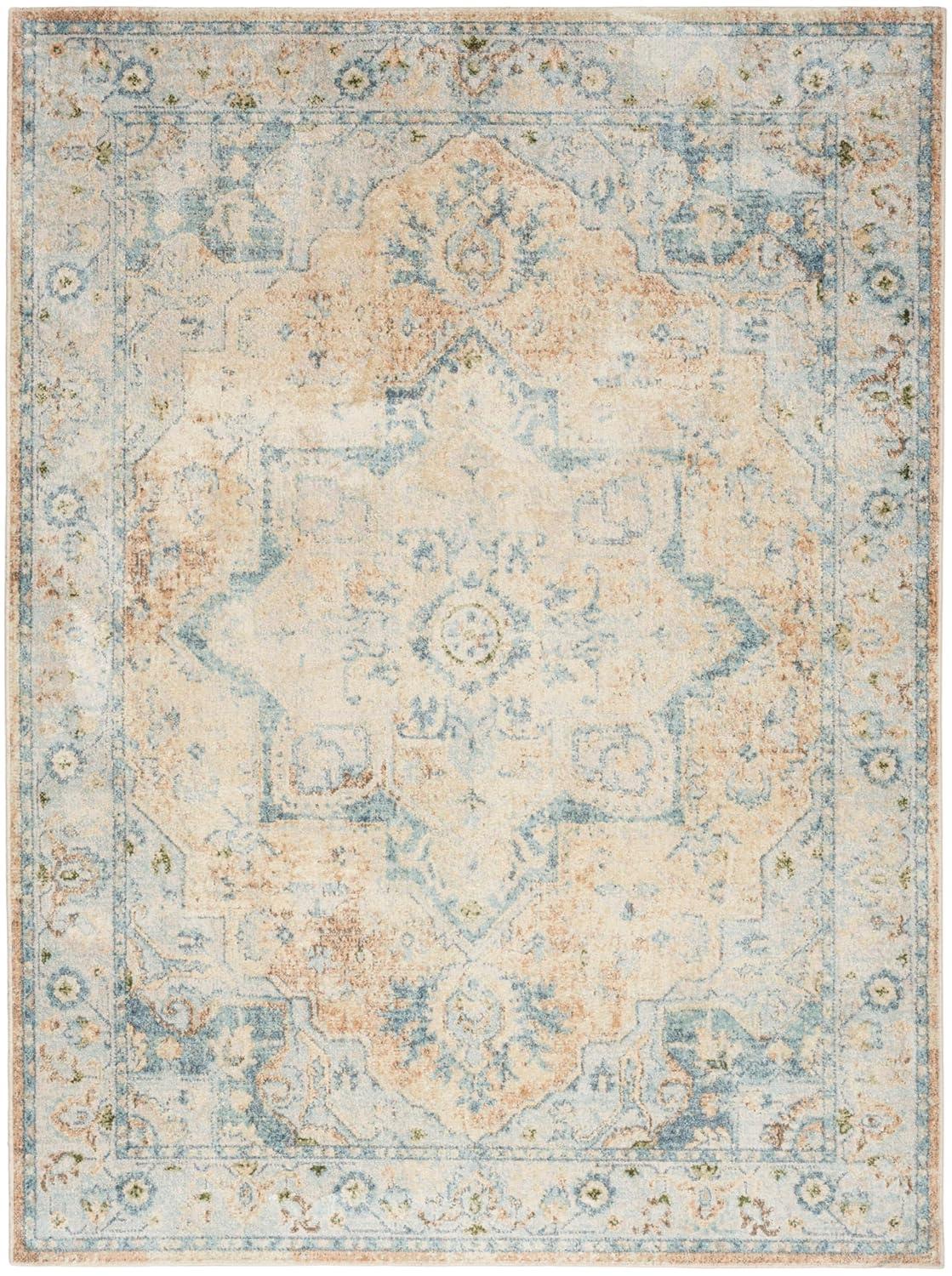 Nourison Astra Machine Washable Vintage Medallion Indoor Rug Beige Blue 4' x 6'