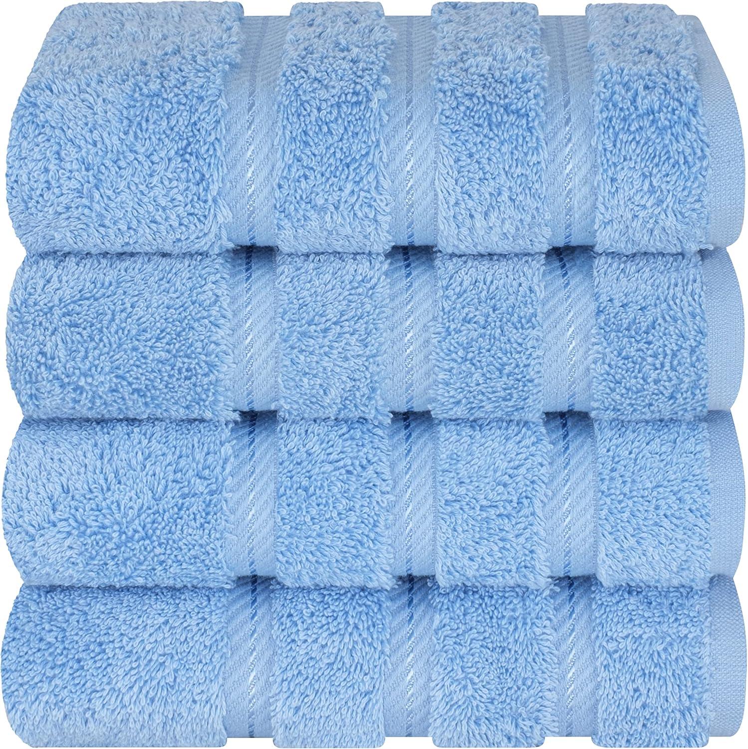 American Soft Linen 4 Pack Hand Towel Set, 100% Cotton, 16 inch by 28 inch, Hand Face Towels for Bathroom, Sky Blue