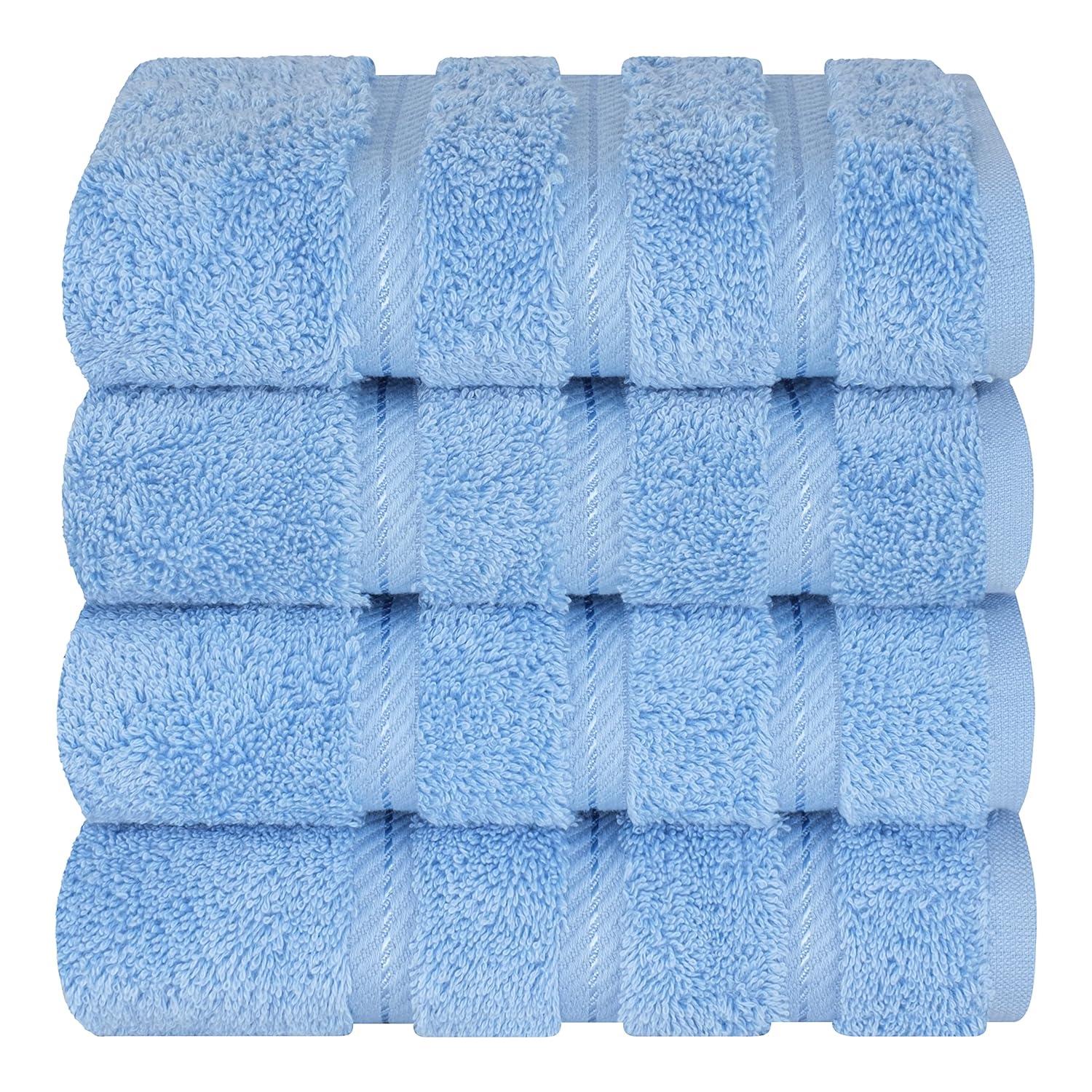 American Soft Linen 4 Pack Hand Towel Set, 100% Cotton, 16 inch by 28 inch, Hand Face Towels for Bathroom, Sky Blue