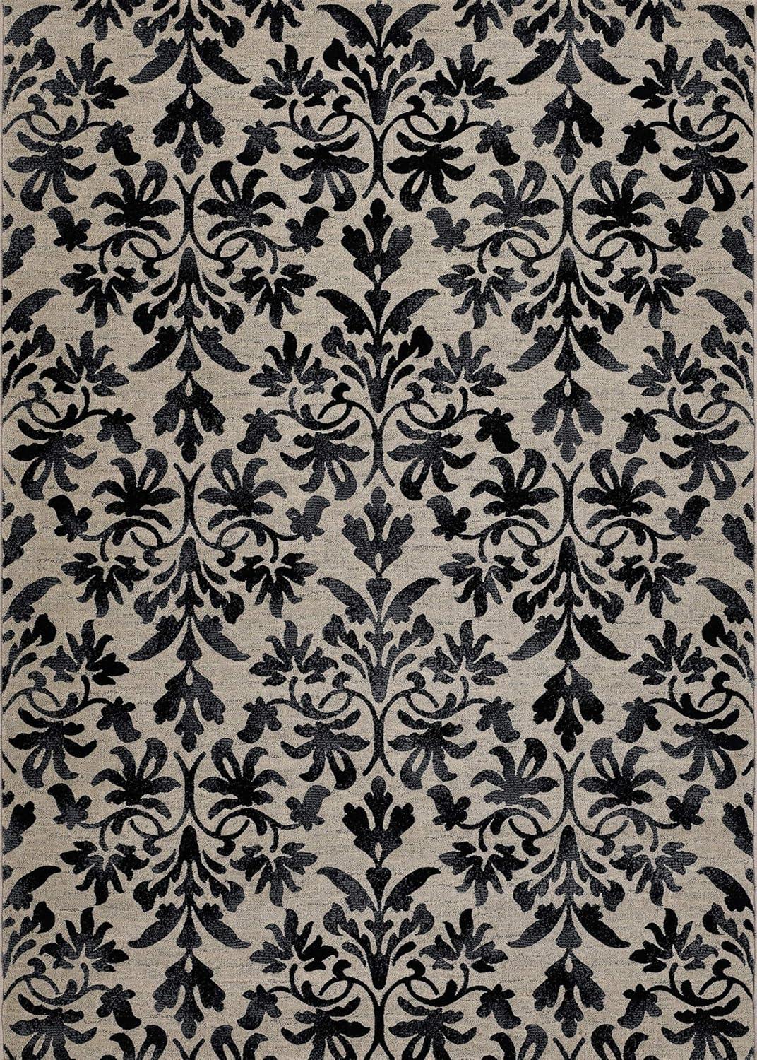 Transitional Damask Grey Synthetic 9'2" x 12'5" Area Rug