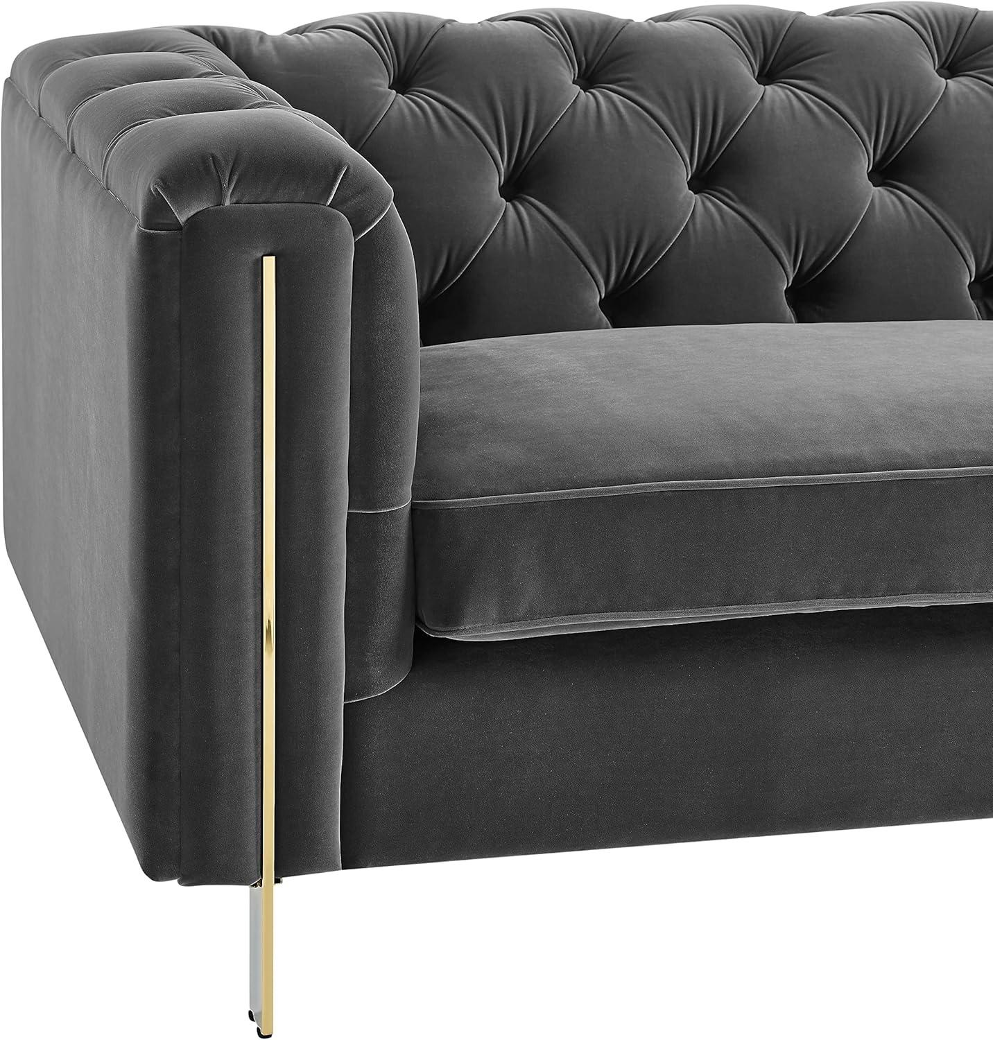 Charlene Gray Velvet Button Tufted Loveseat