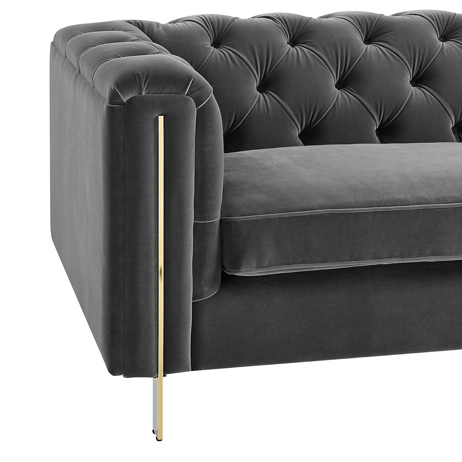 Charlene Gray Velvet Button Tufted Loveseat