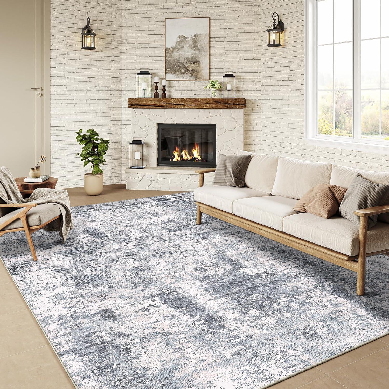 WhizMax 5'x7' Modern Blue Abstract Area Rug Machine Washable Contemporary Rug Soft Foldable Thin Accent Rug Anti-Slip Non-Shedding Floor Carpet