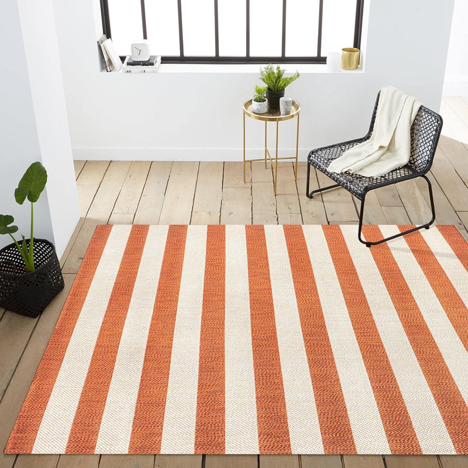 Negril Orange/Beige Synthetic Stripe 3' x 5' Reversible Rug