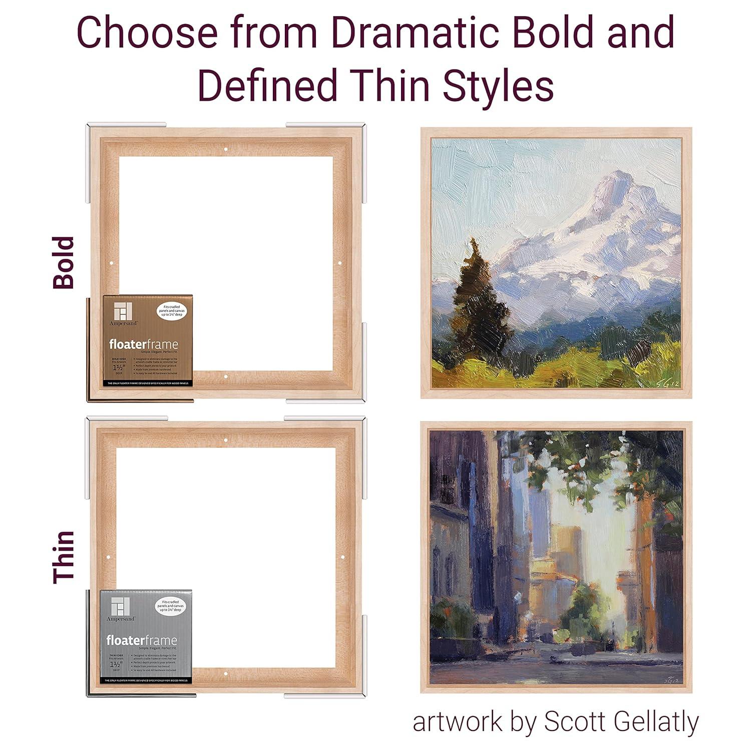 Ampersand Art Floaterframes Thin Edge (1/4" Face) 1-7/8" Frame Profile for 1-1/2" Deep Artwork 12" x 12" Maple