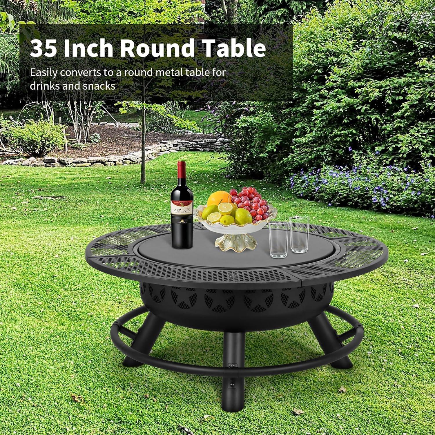 Black Powder Coated Steel Round Fire Pit with Grates