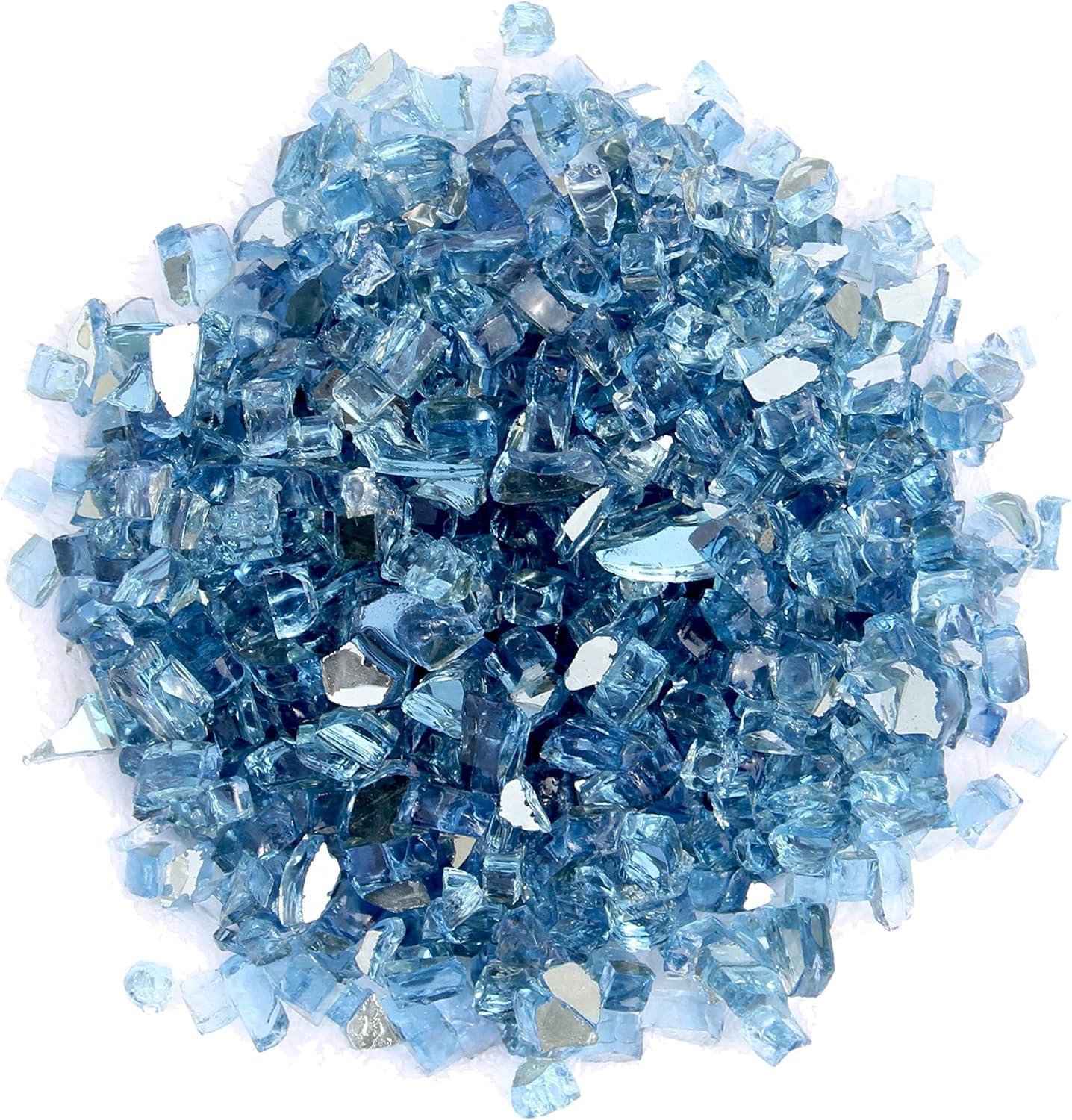 Sky Blue Reflective Fire Glass for Outdoor Fire Pits, 20 lbs