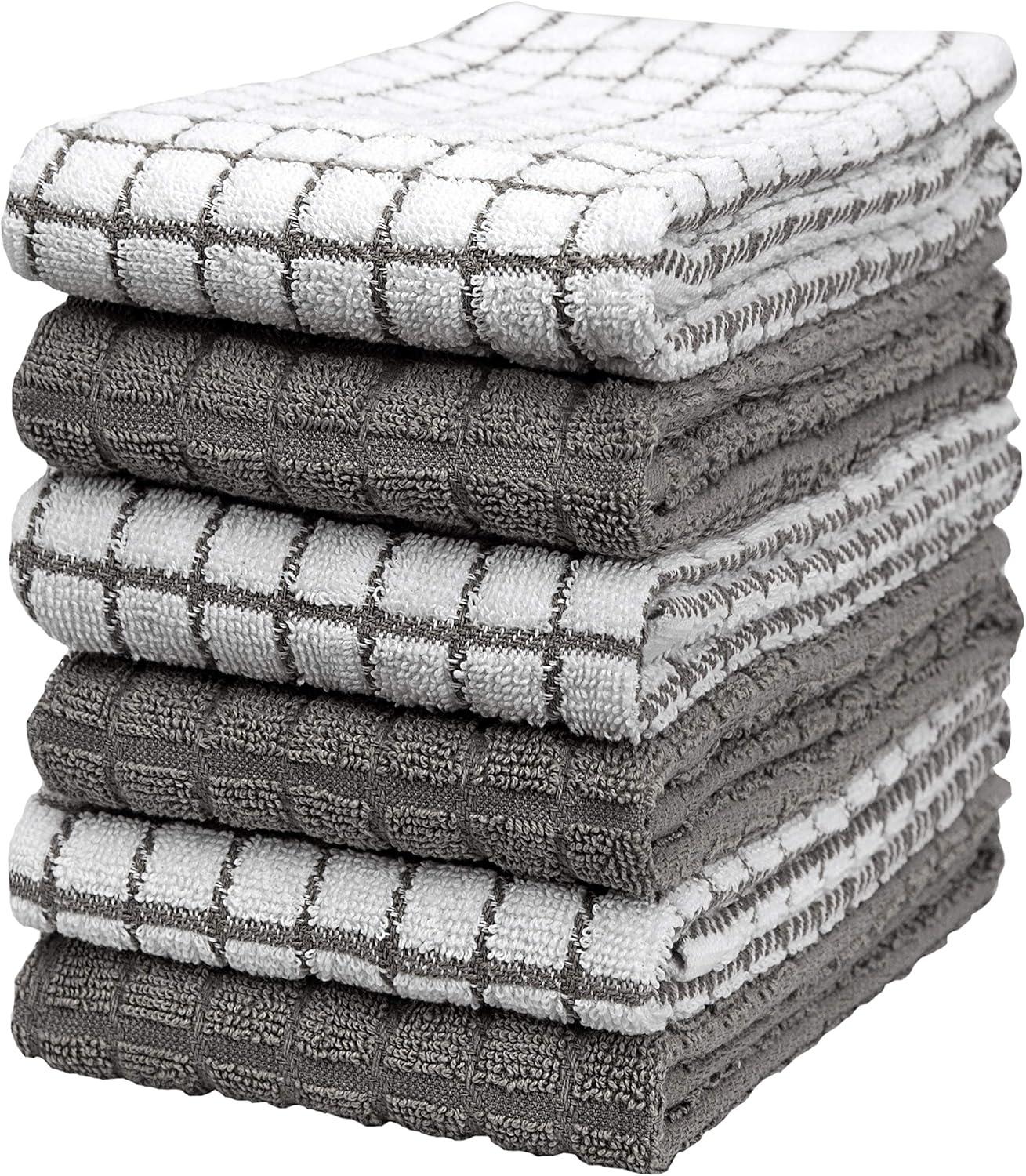 Gray and White Check Cotton Kitchen Towels Set of 6