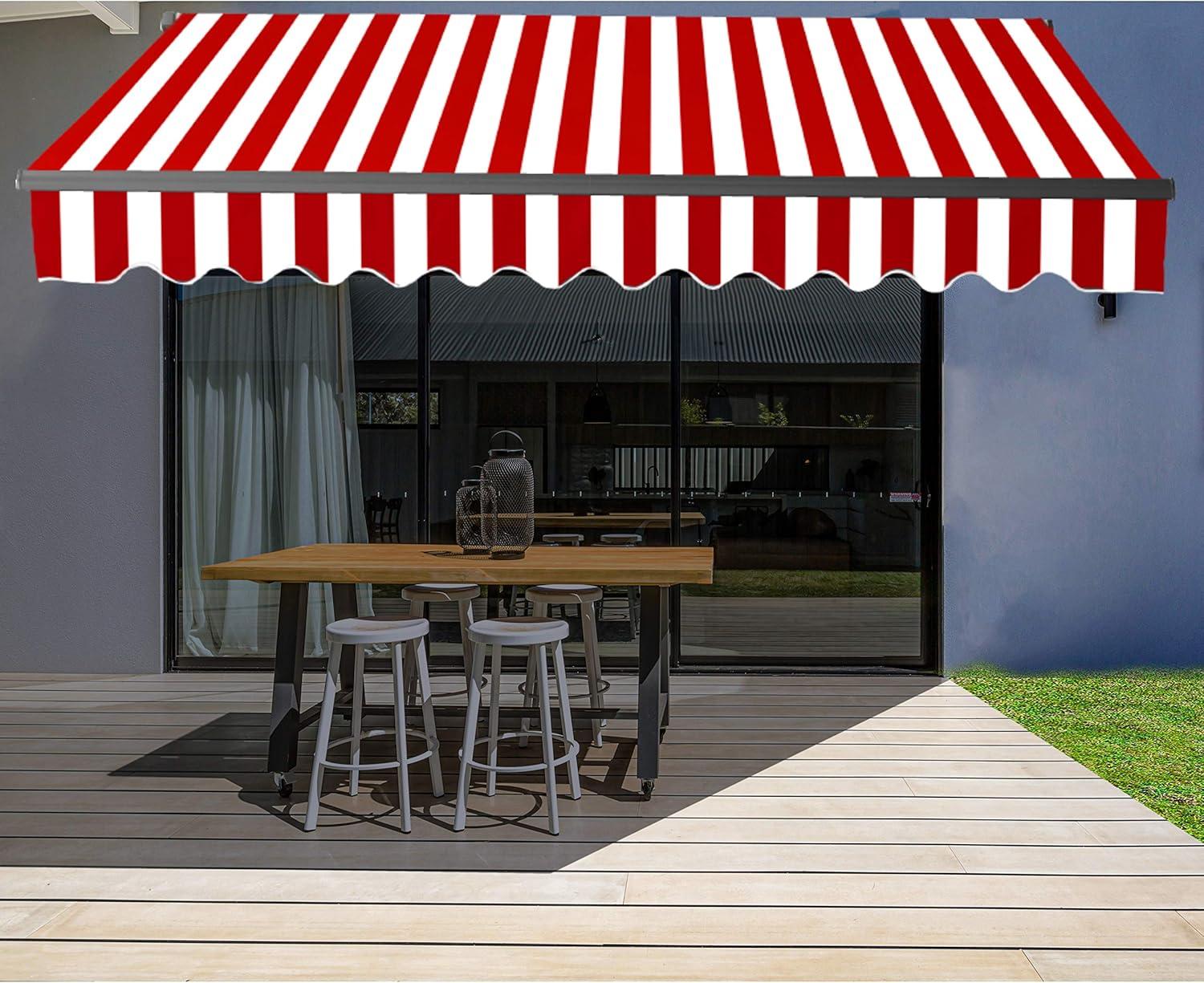 ALEKO 20' x 10' Red and White Striped Motorized Patio Awning