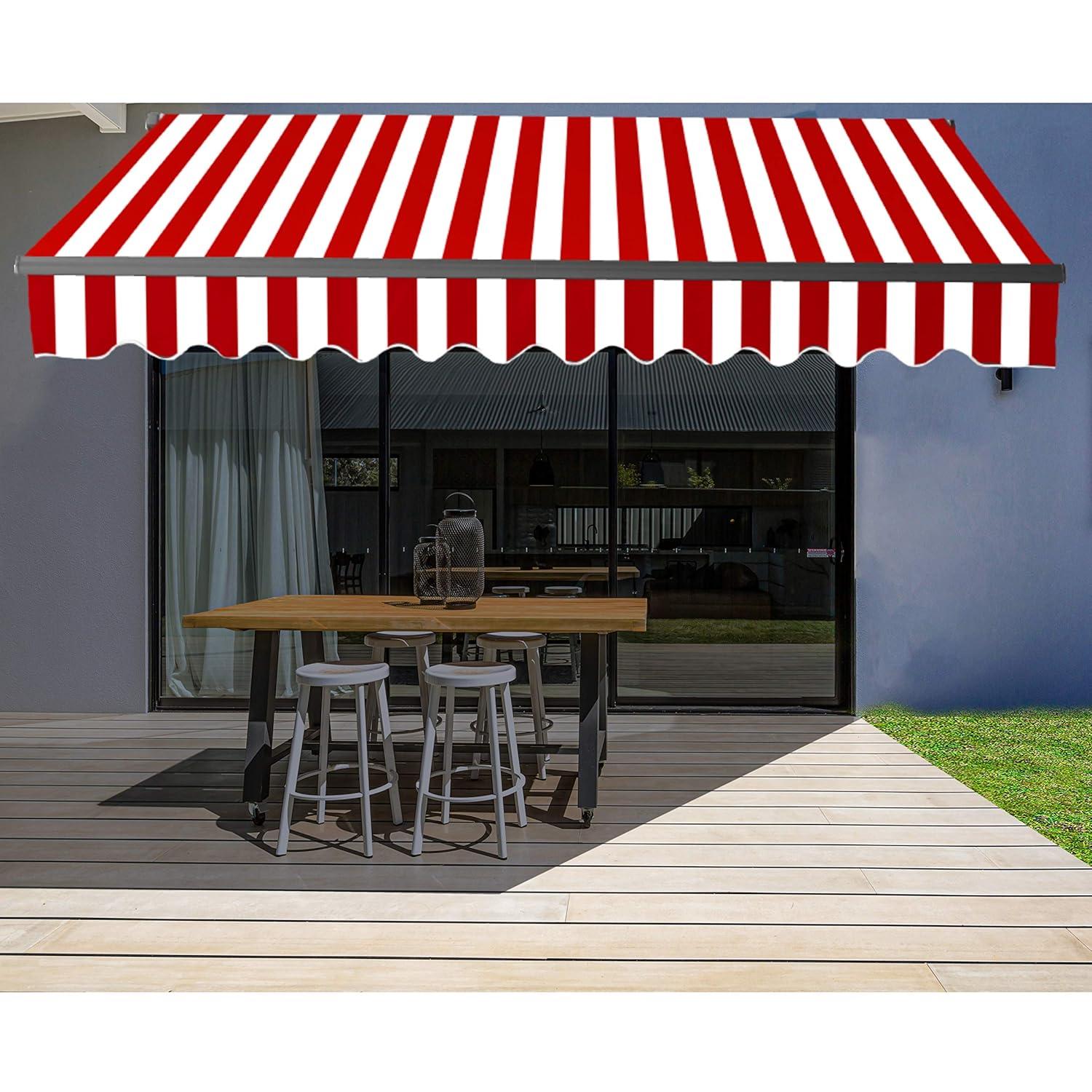 ALEKO ABM20X10REDWH05 Black Frame Motorized Retractable Home Patio Canopy Awning 20'x10' Red/White
