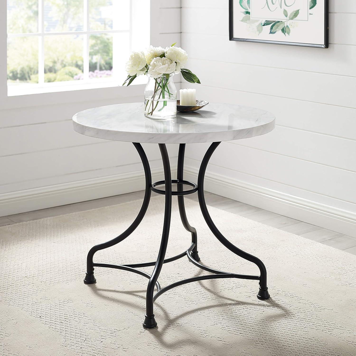 Madeleine Round Faux Marble and Steel Dining Table