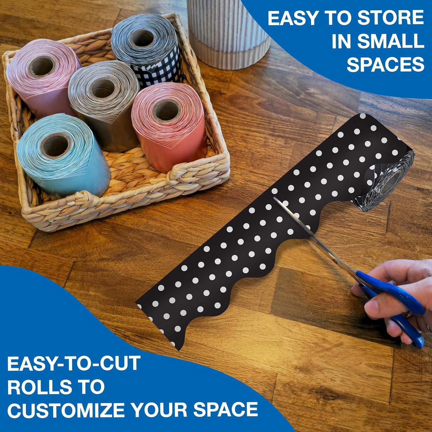 Carson Dellosa 3 Rolls of 195 Ft of Scallop Black and White Bulletin Board Borders Bundle, Classroom Borders for Bulletin, 65 Ft Per Bulletin Board Trim Roll