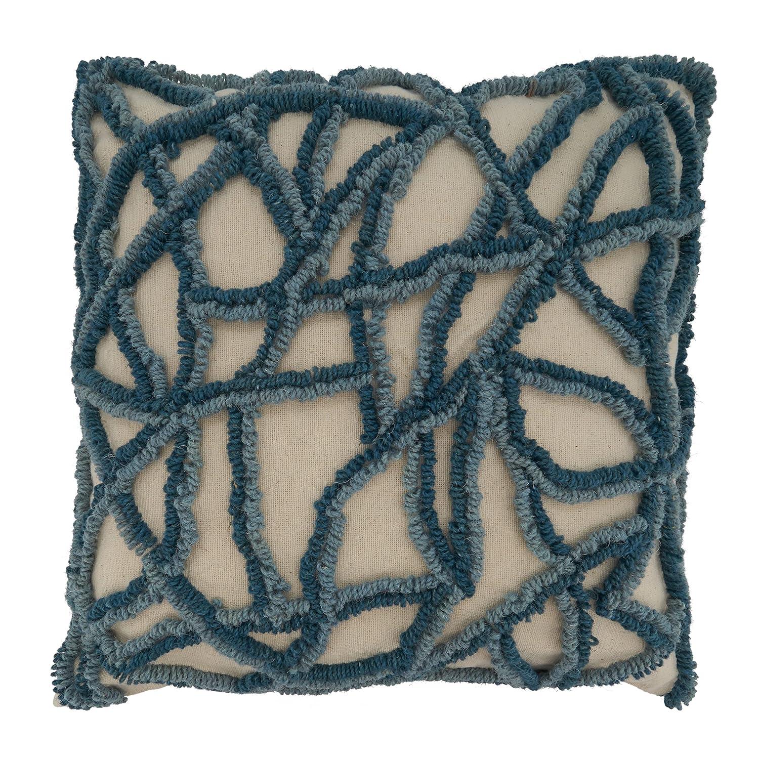 Saro Lifestyle Segmented Embroidered Pillow - Down Filled, 20" Square, Blue