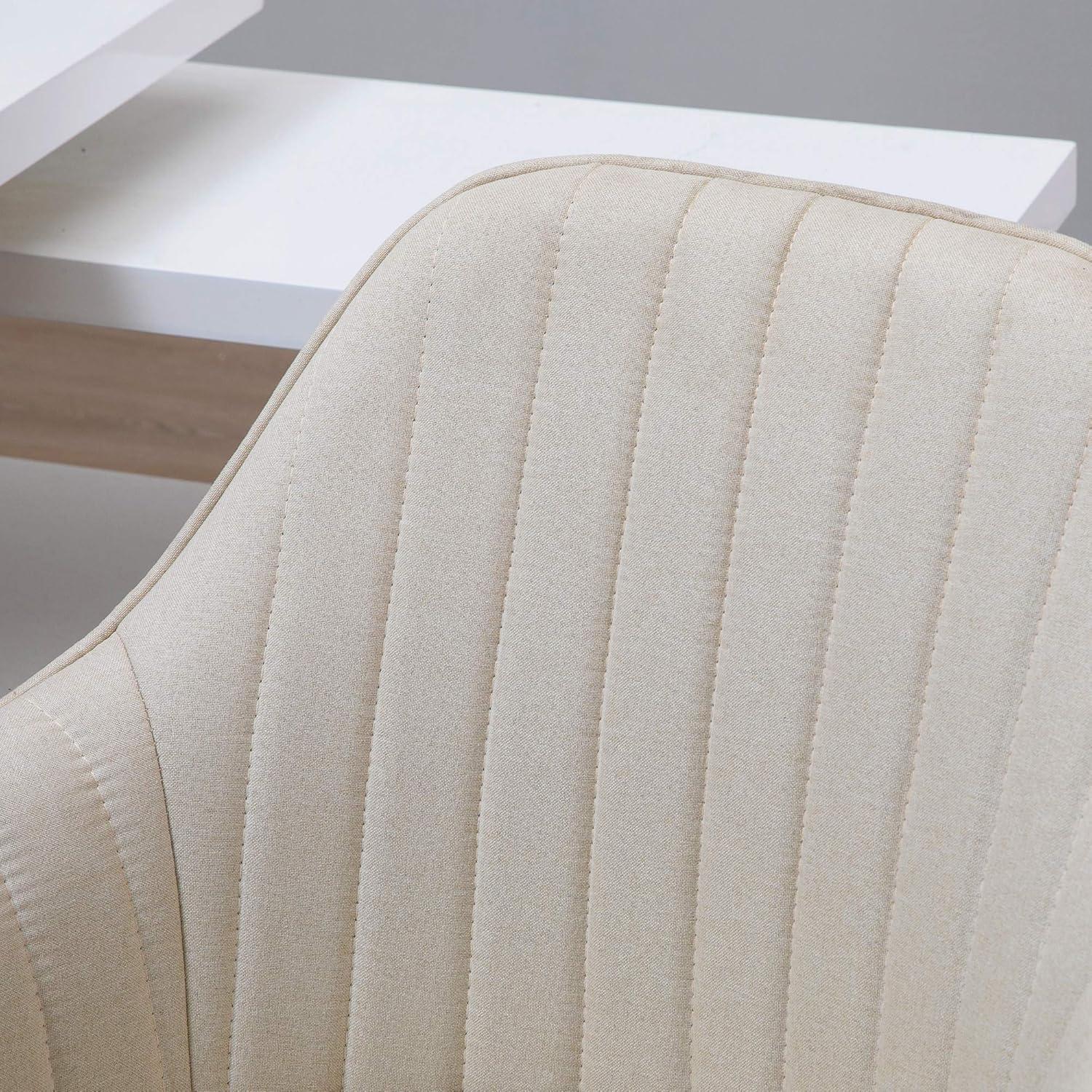 Vinsetto Mid-Back Task Chair, Fabric Home Office Chair, Swivel Desk Chair with Tub Shape Design & Lined Pattern Back for Living Room, Bedroom, Beige
