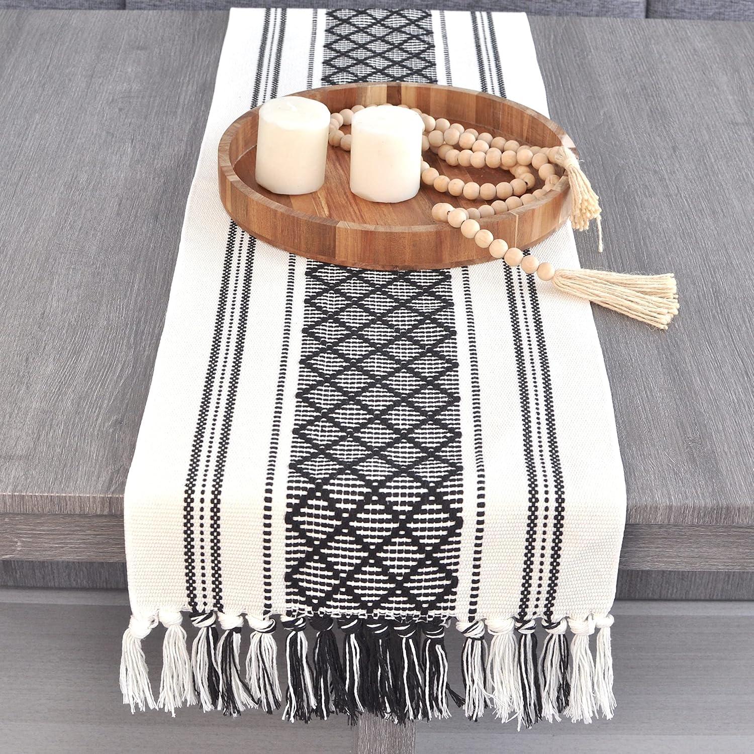 Oveesha Boho Cotton Woven Table Runner With Tassels
