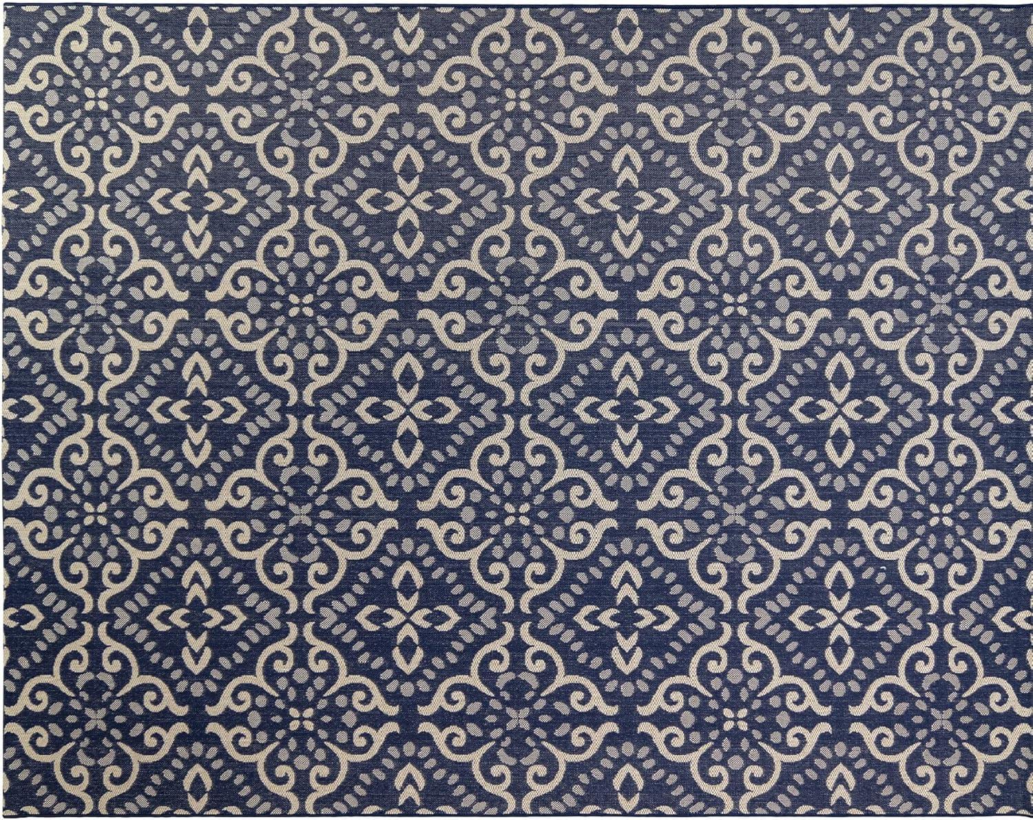 Gertmenian 21571 Outdoor Rug Freedom Collection Nautical Themed Smart Care Deck Patio Carpet 8x10 Large, Floral Medallion Navy Blue