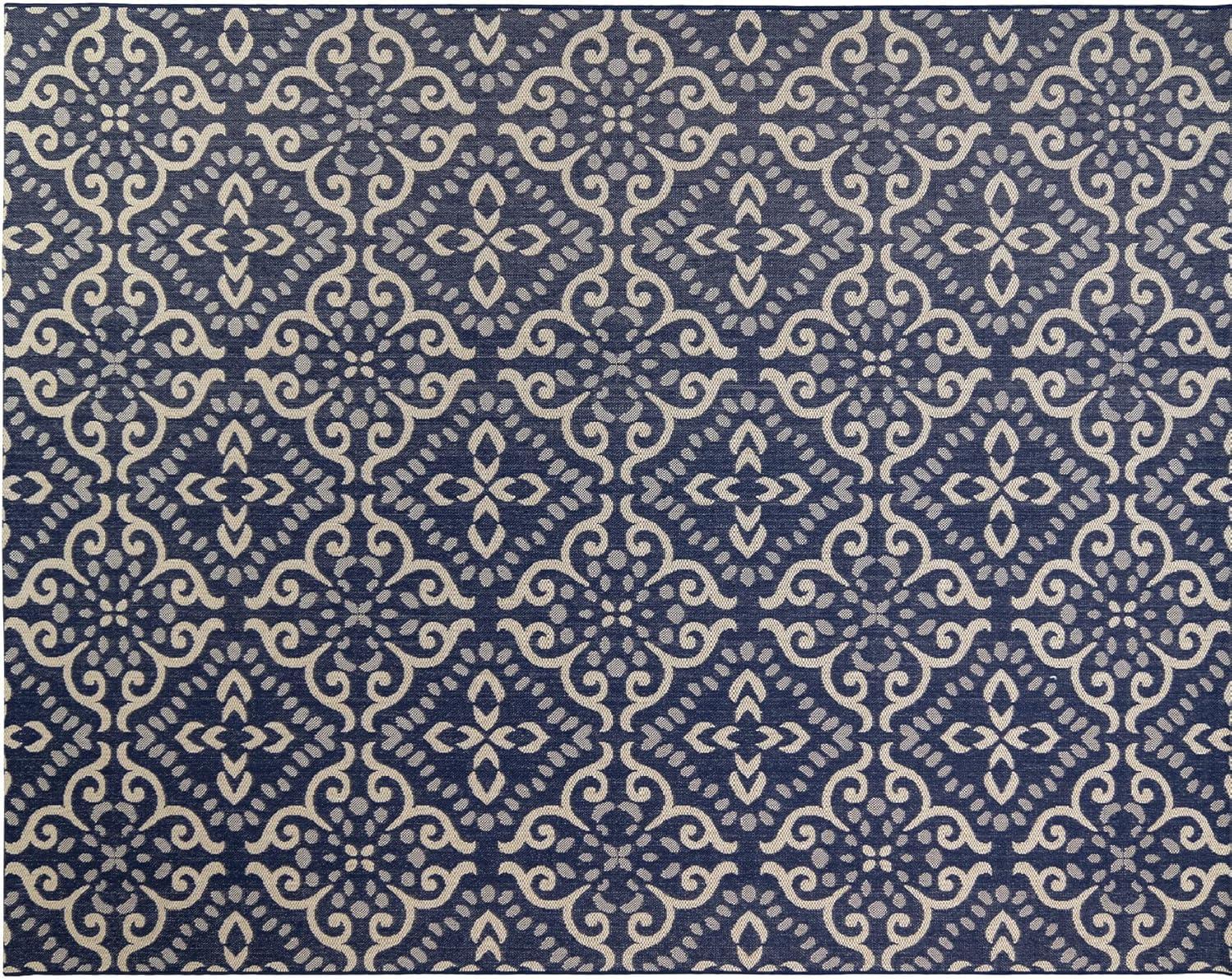 Gertmenian 21571 Outdoor Rug Freedom Collection Nautical Themed Smart Care Deck Patio Carpet 8x10 Large, Floral Medallion Navy Blue
