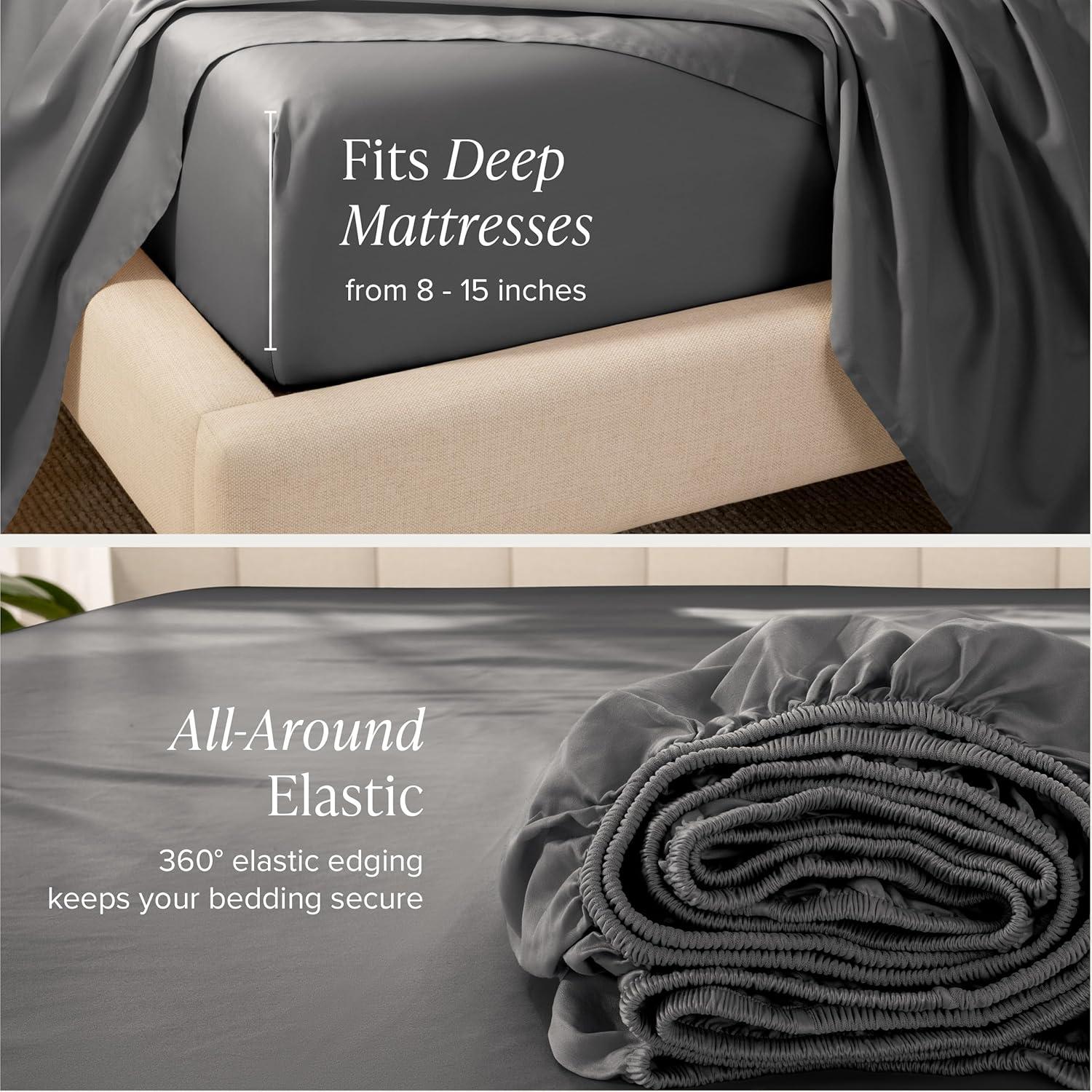 400 Thread Count Organic Cotton Sateen Grey 3 Piece Twin XL Bed Sheet Set by Bare Home