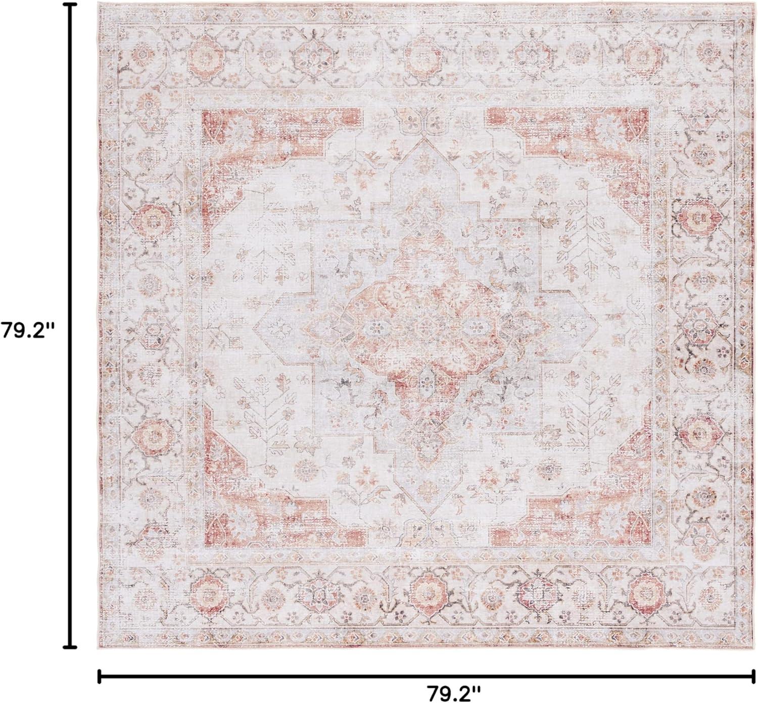 Tucson TSN105 Power Loomed Machine Washable Area Rug - Light Grey/Rust - 6'6"x6'6" - Safavieh.