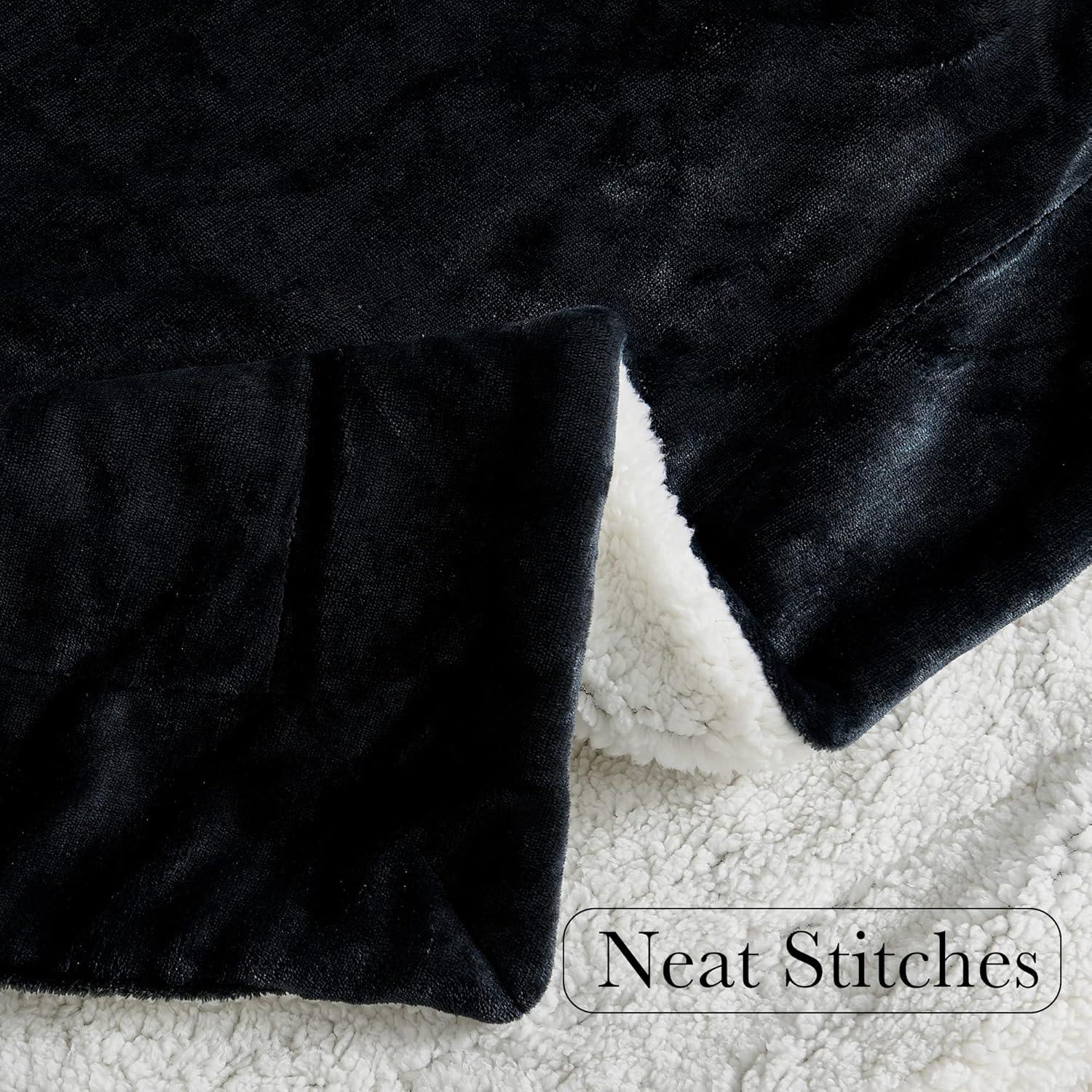 Elegant Comfort Throw Blanket, Reversible Sherpa Flannel, Ultra-Soft, Fuzzy, Cozy and Plush- All Season Lightweight Decorative Throw, 50 x 60 inches, Solid Sherpa Throw, Black