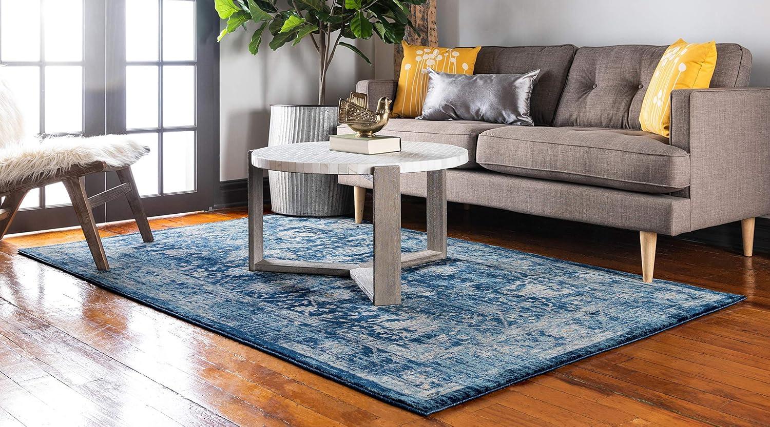 Rugs.com Oregon Collection Rug – 6' x 9' Blue Low-Pile Rug Perfect For Living Rooms, Large Dining Rooms, Open Floorplans