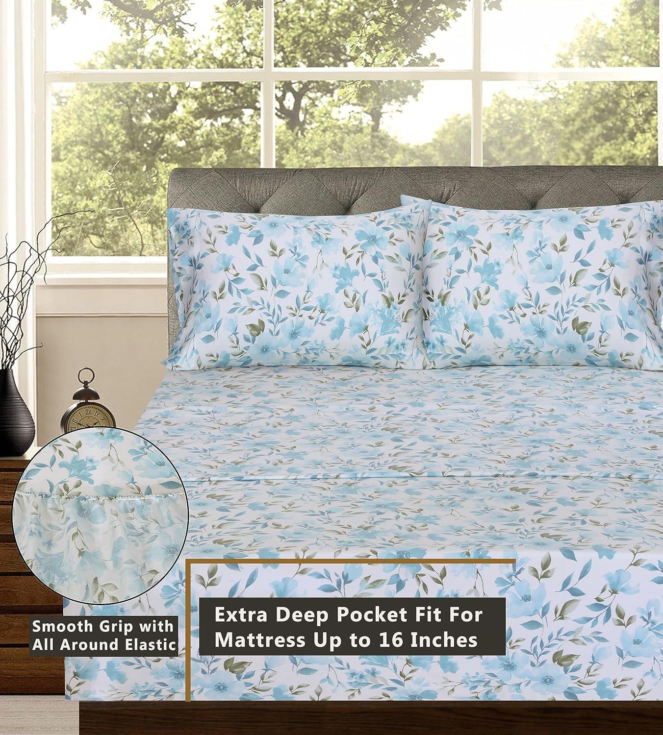 Erica Floral Full Cotton Percale Sheet Set