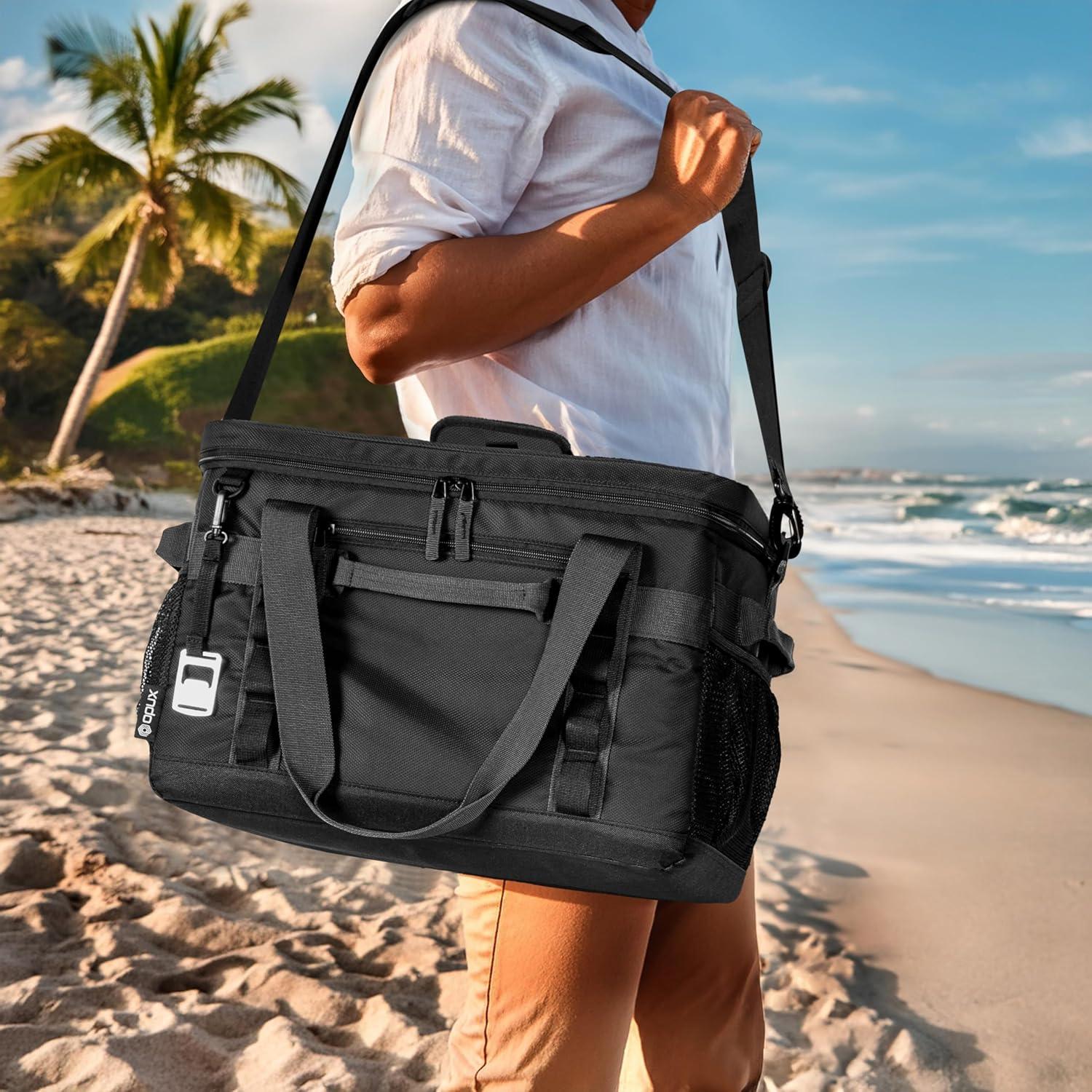 OPUX Soft Sided Cooler Bag, Insulated Collapsible Portable Leakproof with Shoulder Strap, Beach Camping Travel Road Trips (Black, 60 Cans)