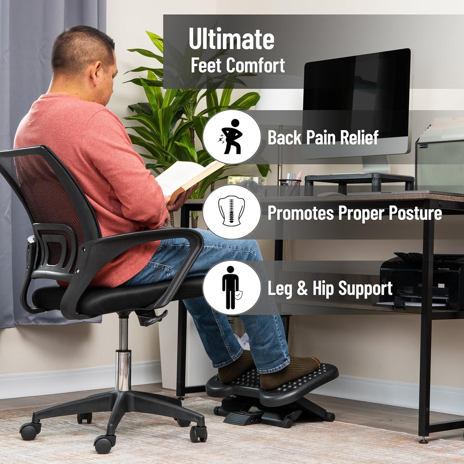 Mind Reader Foot Rest, Under Desk at Work, Ergonomic, Height Adjustable, Office, Plastic, 17.5"L x 13.5"W x 3.5"H