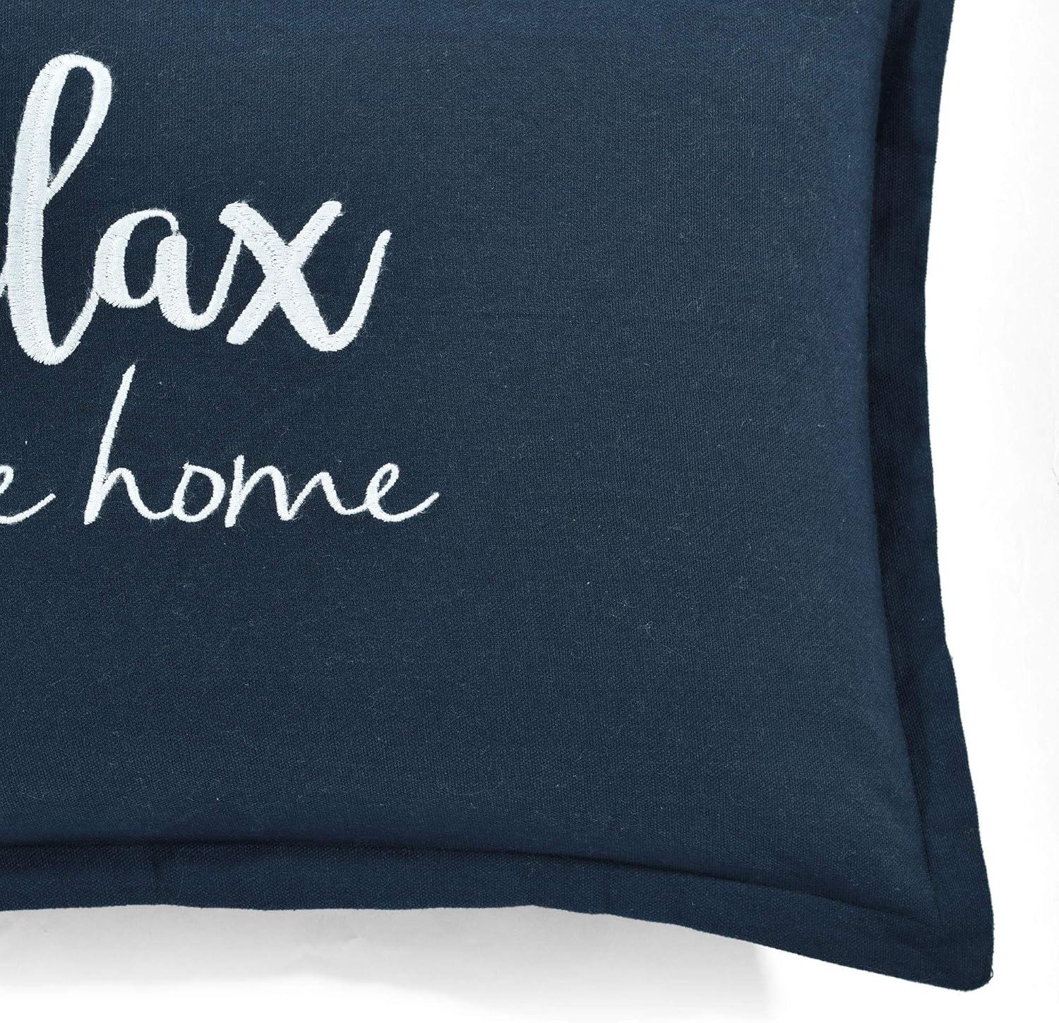 Cozy Navy 13" x 20" Embroidered Cotton Lumbar Throw Pillow Cover