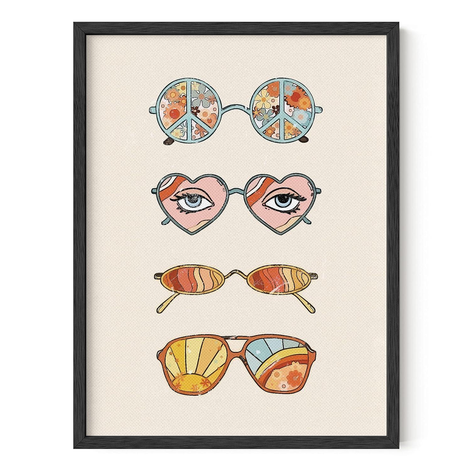 HAUS AND HUES Sunglasses Art Poster for Teen Girls Room - Retro Indie Aesthetic Trippy Wall Art | UNFRAMED 12"x16" (Hippie Sunglasses)