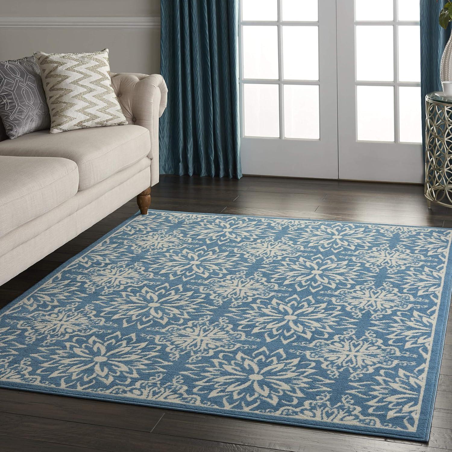 Nourison Jubilant Floral Ivory/Blue 5'3" x 7'3" Area Rug, (5x7)