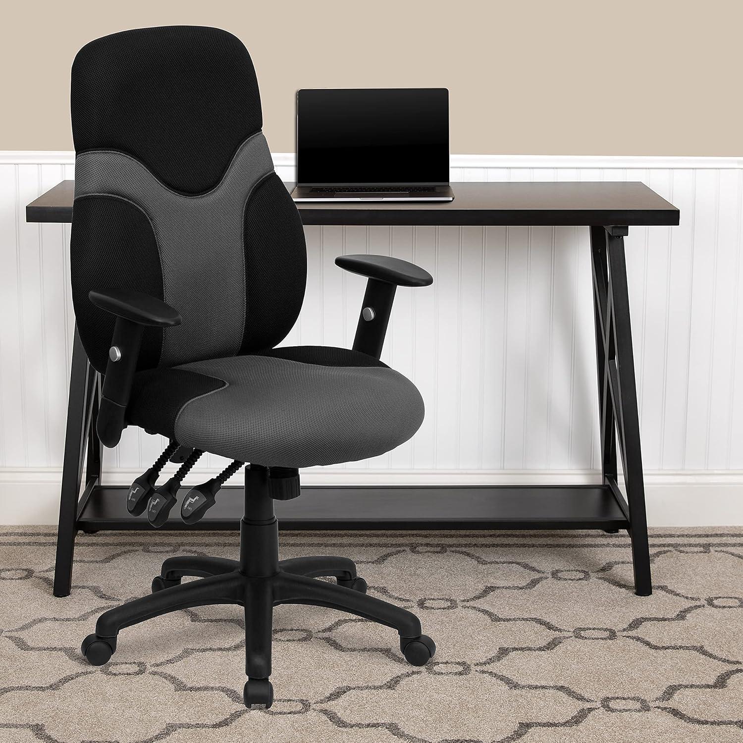 Flash Furniture Abbott High Back Ergonomic Black and Gray Mesh Swivel Task Office Chair with Adjustable Arms