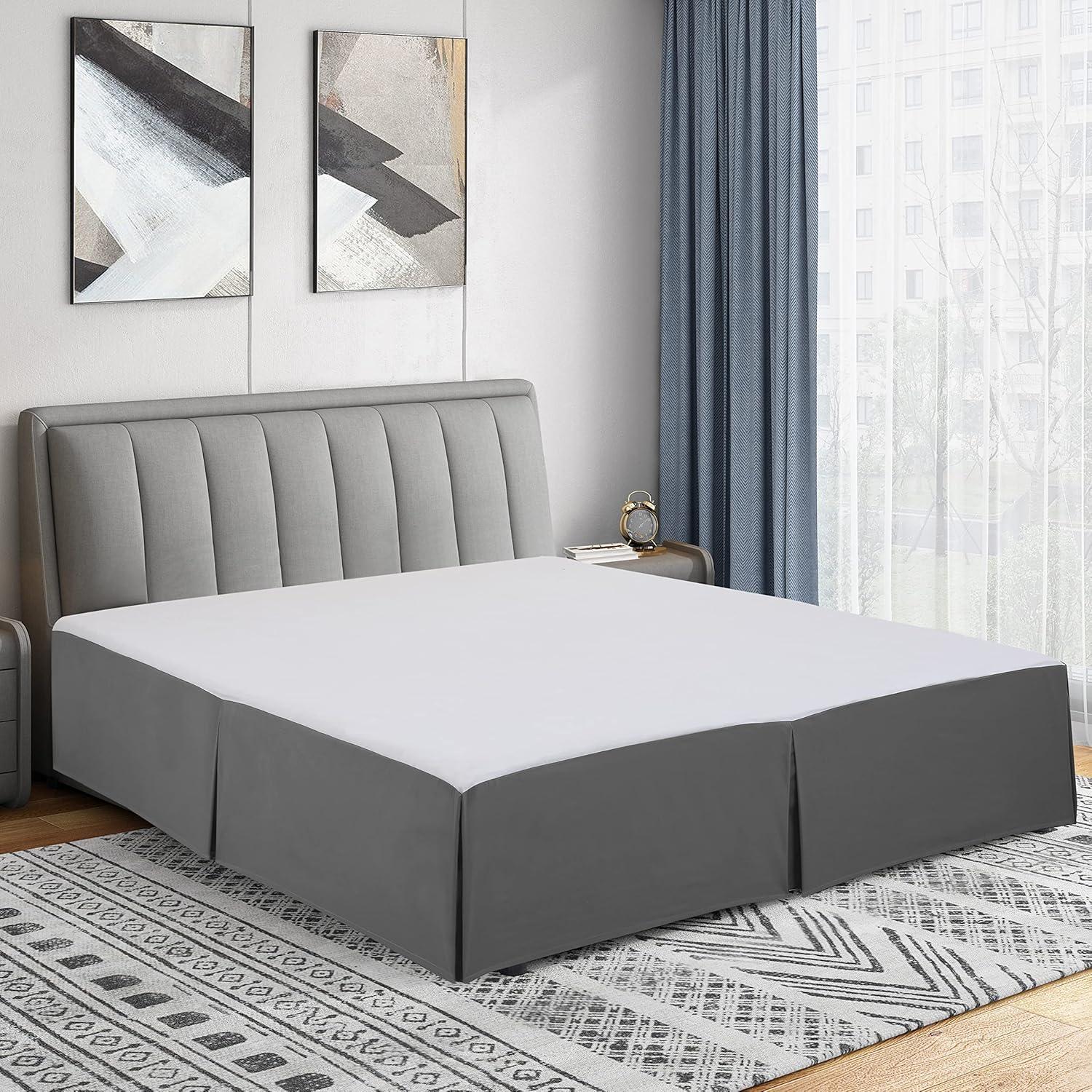 Swift Home | Basics Pleated Microfiber Bed Skirt 14-inch Drop Gray Queen
