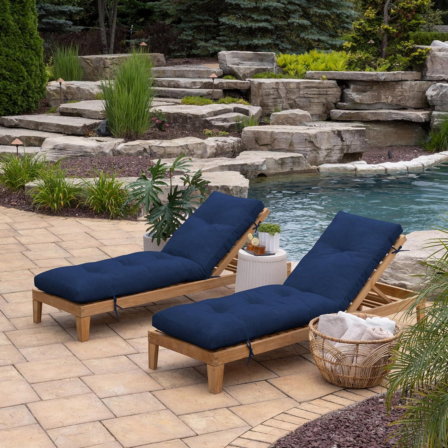 ARDEN Outdoor Plush Modern Tufted Chaise Cushion, 76 x 22, Water Repellent, Fade Resistant, Tufted Cushion for Chaise Lounger 76 x 22, Sapphire Blue Leala